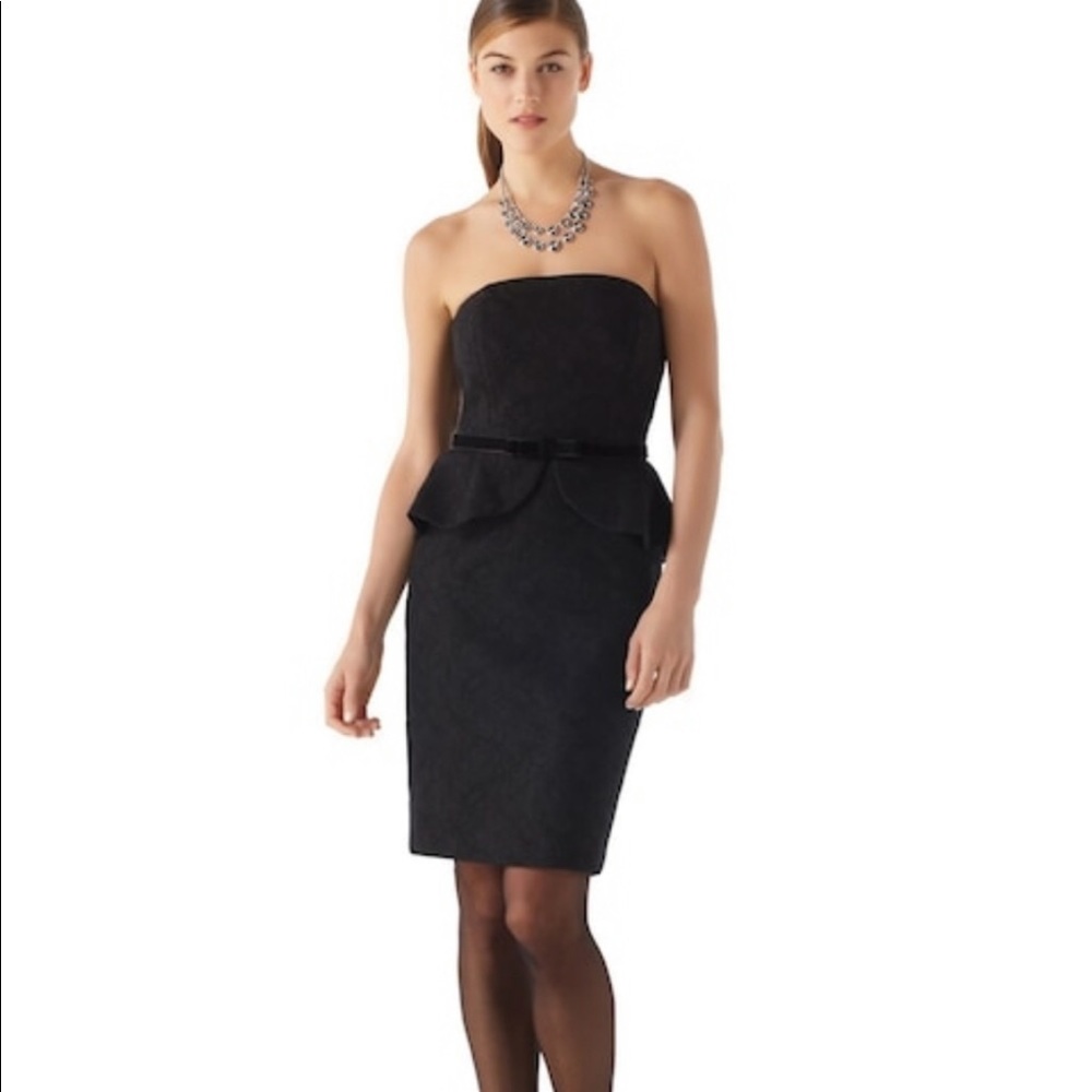 ❤️ WHBM White House Black Market Black Strapless Jacquard Peplum Dress